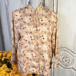 Vintage Richness Fashion Floral Long Sleeve Mandarin Collar Blouse